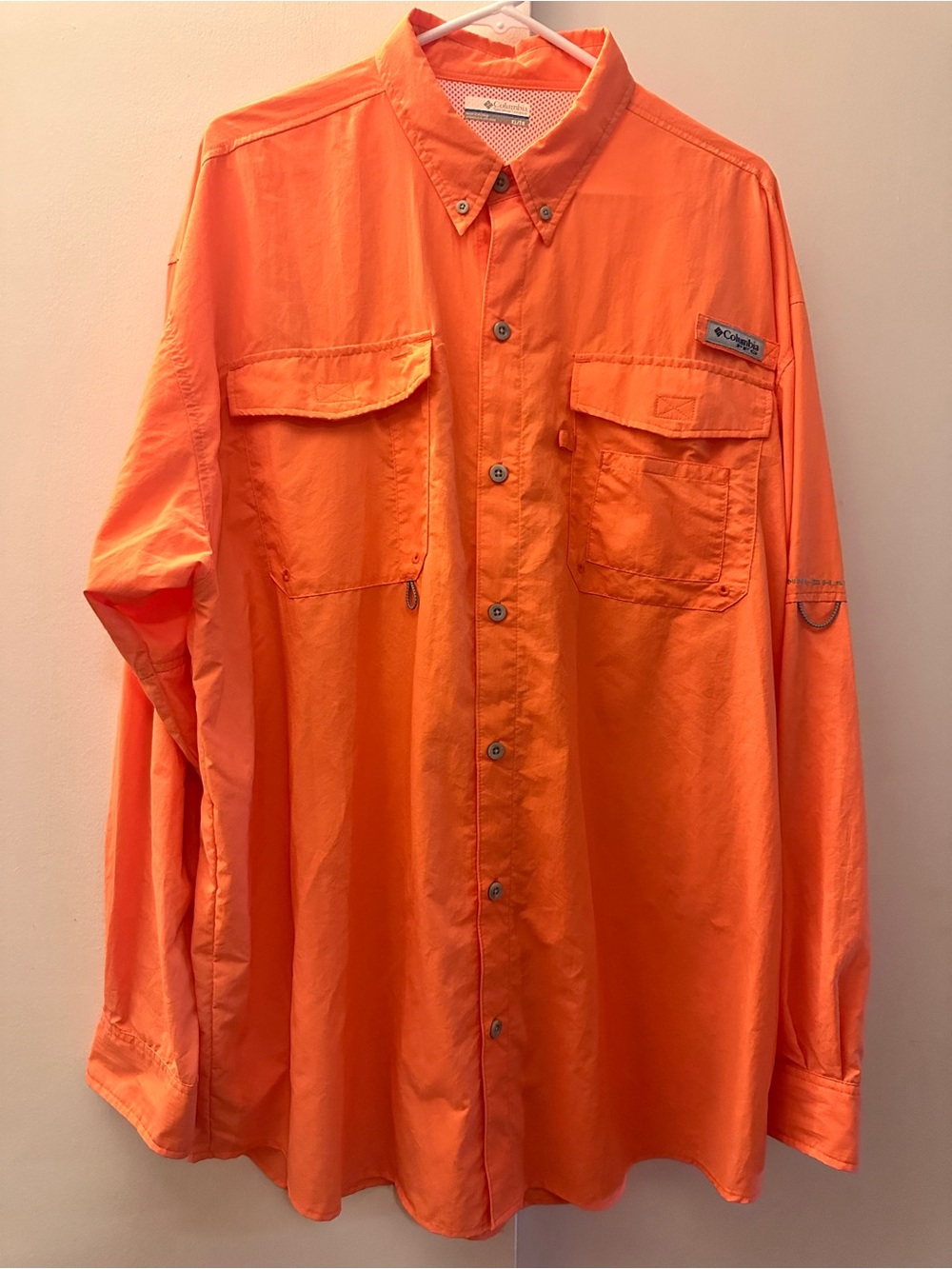 Columbia Men's Bright Orange Lightweight Performance Fishing Gear Shirt. Outdoor
